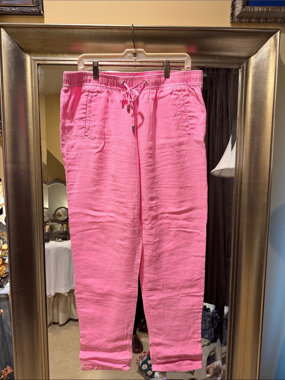 Lilly Pulitzer Bright Pink Drawstring Linen-Blend Pants-XL